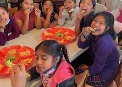 kids eating guacomole at summer camp