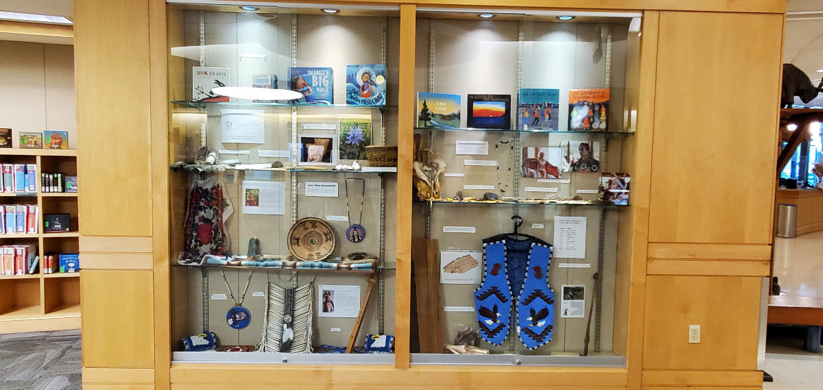 Eugene library display cases indigenous exhibit 2024