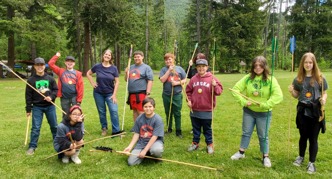 students with atlatls and KR